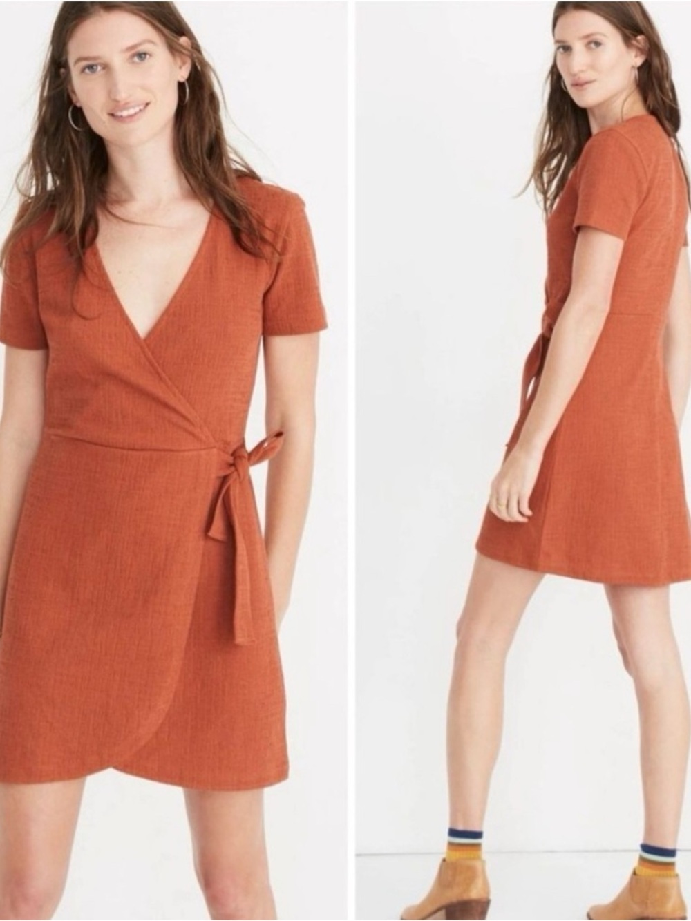 Madewell Texture & Thread Wrap Dress Womens in Burnt Orange